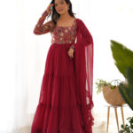 Fully Flared Fox Georgette Anarkali Set with Pant & Dupatta