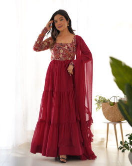 Fully Flared Fox Georgette Anarkali Set with Pant & Dupatta