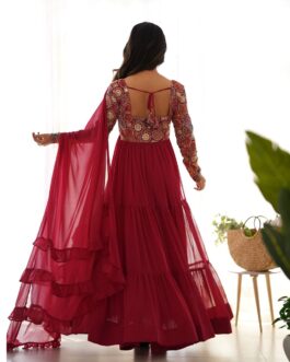 Fully Flared Fox Georgette Anarkali Set with Pant & Dupatta