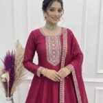 Premium Pure Vichitra Silk Fully Flared Gown with Dupatta Set
