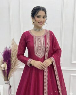 Premium Pure Vichitra Silk Fully Flared Gown with Dupatta Set