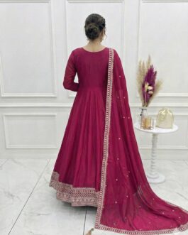 Premium Pure Vichitra Silk Fully Flared Gown with Dupatta Set