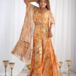 Stylish Indo Western Georgette Shrug Set with Printed Palazzo Pants